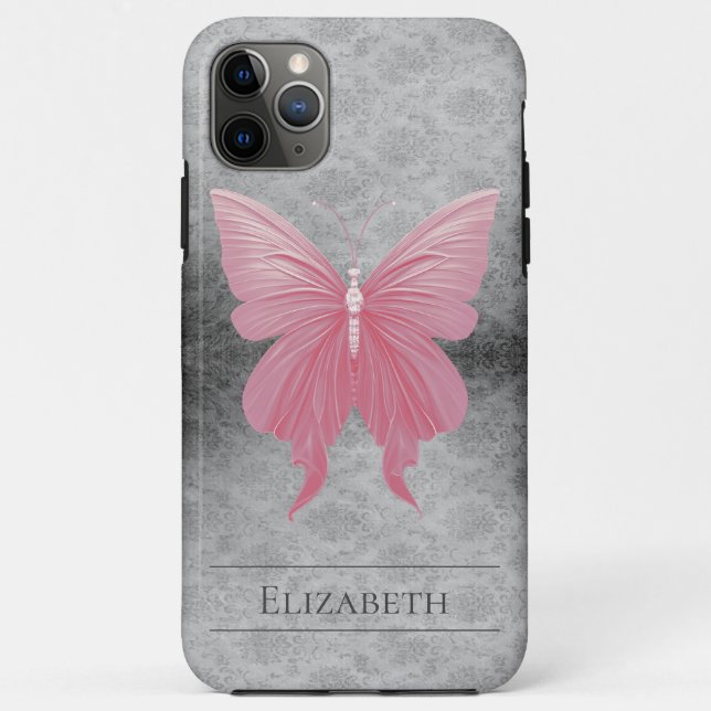 Pink Jeweled Butterfly Damask Case-Mate iPhone Case (Back)