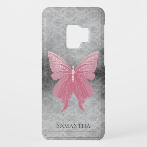 Pink Jeweled Butterfly Damask Case_Mate Samsung Galaxy S9 Case