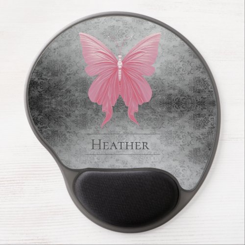 Pink Jeweled Butterfly Damask Gel Mouse Pad