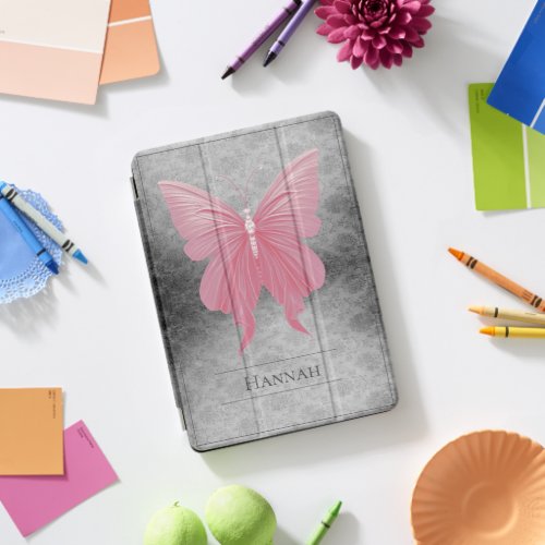 Pink Jeweled Butterfly Damask iPad Pro Cover