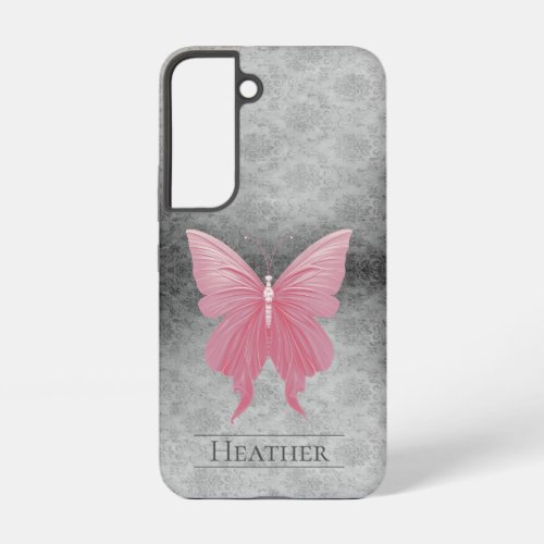 Pink Jeweled Butterfly Damask Samsung Galaxy S22 Case