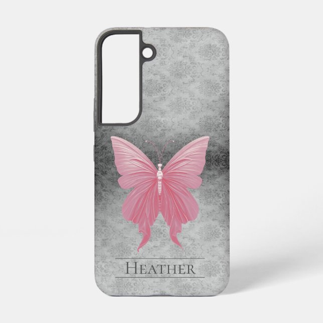 Pink Jeweled Butterfly Damask Samsung Galaxy Case (Back)