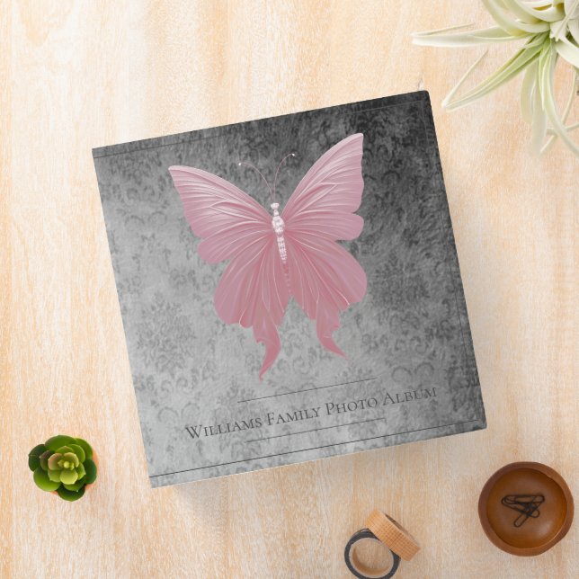 Pink Jeweled Butterfly Family Photo Album 3 Ring Binder (In Situ)