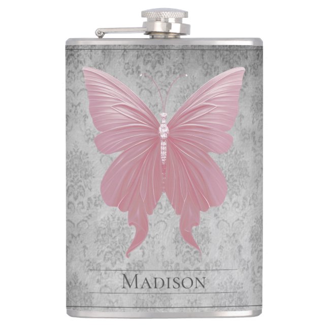 Pink Jeweled Butterfly Flask (Front)