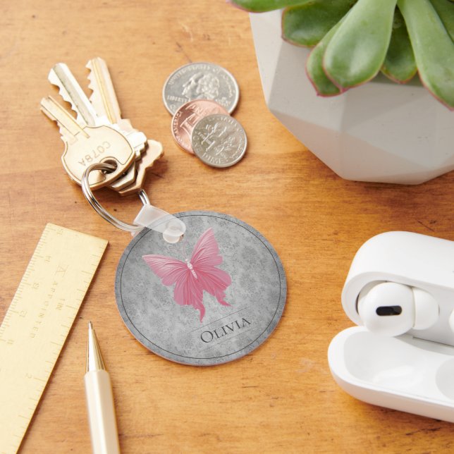 Pink Jeweled Butterfly Keychain (Desk)