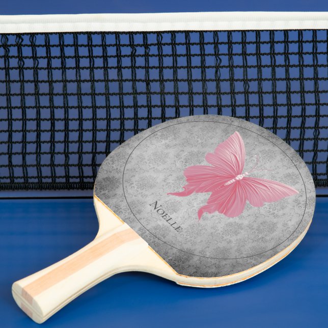 Pink Jeweled Butterfly Ping Pong Paddle (Insitu)