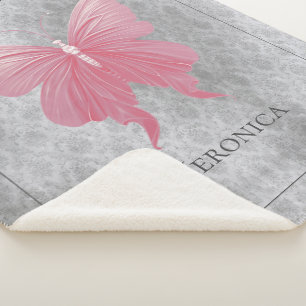 Pink Jeweled Butterfly Sherpa Blanket