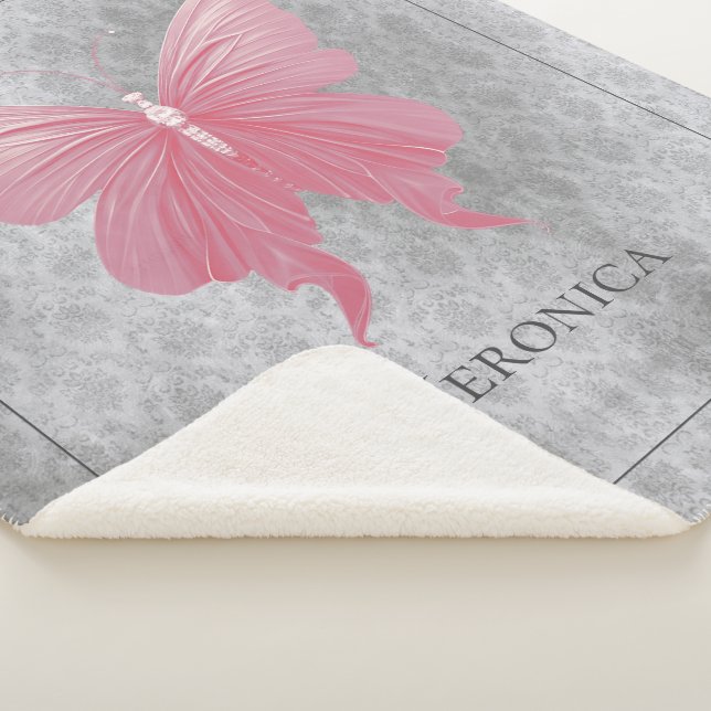 Pink Jeweled Butterfly Sherpa Blanket (3/4)