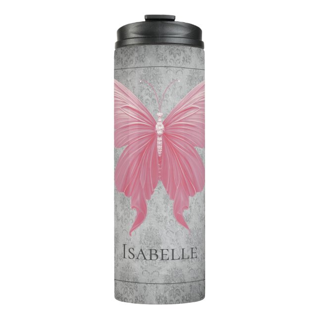 Pink Jeweled Butterfly Thermal Tumbler (Front)