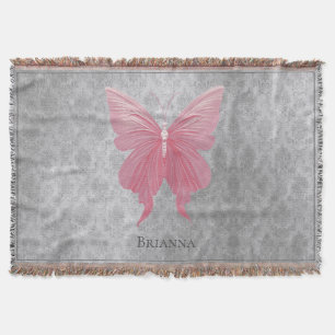 Pink Jeweled Butterfly Throw Blanket