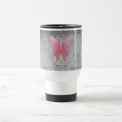 Pink Jeweled Butterfly Travel Mug