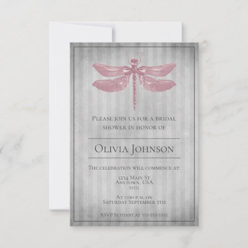 Pink Jeweled Dragonfly Bridal Shower Invitation