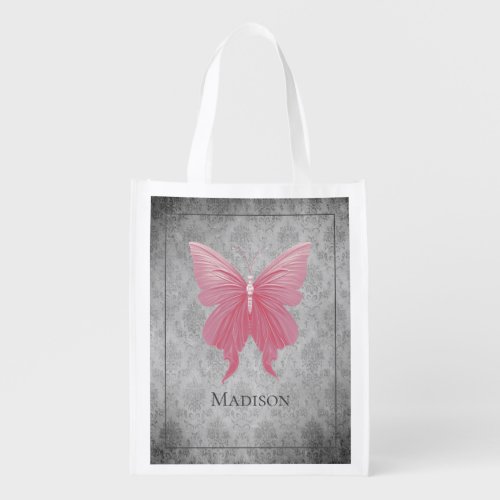 Pink Jeweled Dragonfly Grocery Bag