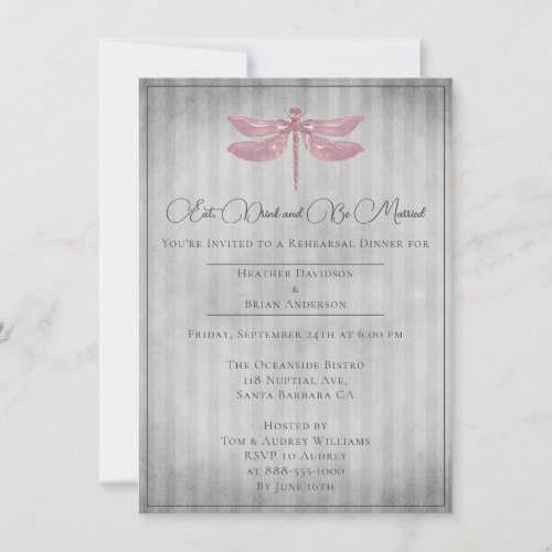 Pink Jeweled Dragonfly Rehearsal Dinner Invitation