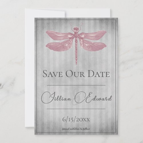 Pink Jeweled Dragonfly Save the Date Announcement