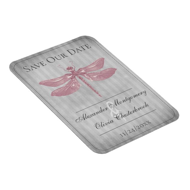 Pink Jeweled Dragonfly Save the Date Magnet (Right Side)