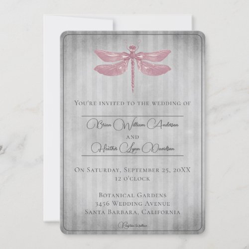 Pink Jeweled Dragonfly Wedding Invitation