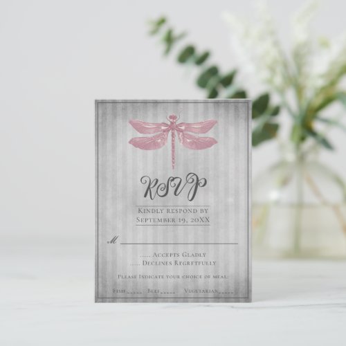 Pink Jeweled Dragonfly Wedding RSVP