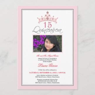 Pink Jeweled Tiara Quinceanera Invitation (pink)