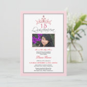 Pink Jeweled Tiara Quinceanera Invitation (pink) (Standing Front)