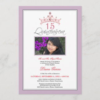 Pink Jeweled Tiara Quinceanera Invitation (purple)