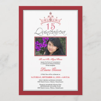 Pink Jeweled Tiara Quinceanera Invitation (red)