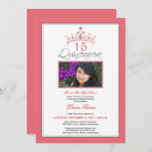 Pink Jeweled Tiara Quinceanera Invitation (rose) (Front/Back)