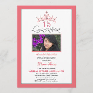 Pink Jeweled Tiara Quinceanera Invitation (rose)