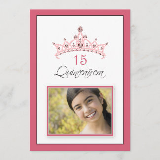 Pink Jeweled Tiara Quinceanera Invitation (rose)