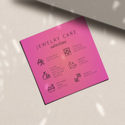 Pink Jewelry Care Instructions Business Thank You Enclosure Card