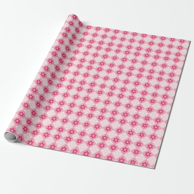 PINK Jewish Hanukkah Chanukah Bat Mitzvah Wedding  Wrapping Paper (Unrolled)