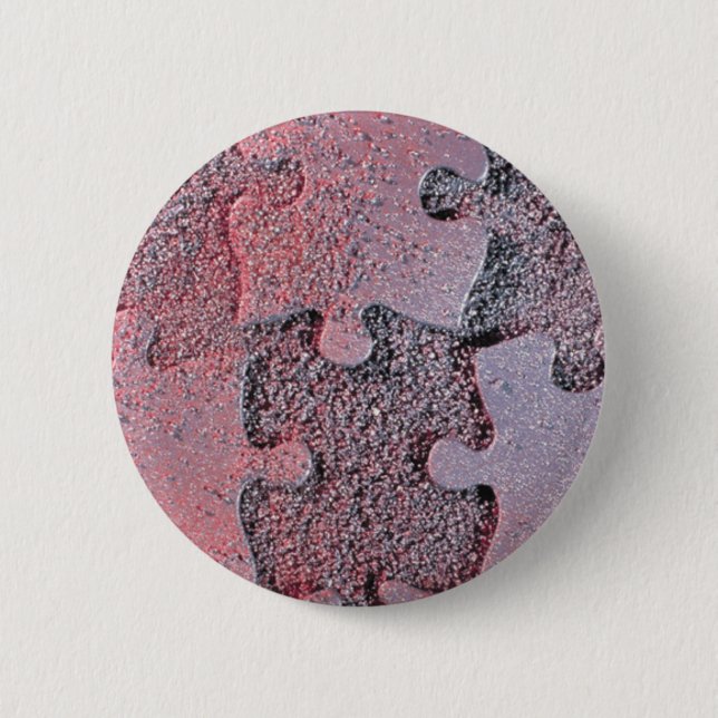 Pink Jigsaw Puzzle for Autism Awareness Month Pinback Button (Front)