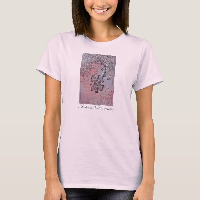 Pink Jigsaw Puzzle for Autism Awareness Month T-Shirt (Front)
