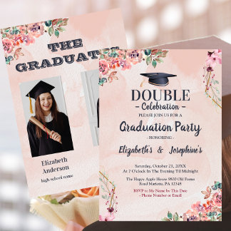 pink  joint Celebration Graduation Party 2 photos Invitation