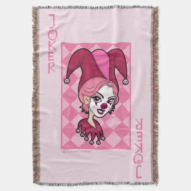 Pink Joker Card  Throw Blanket (Front Vertical)