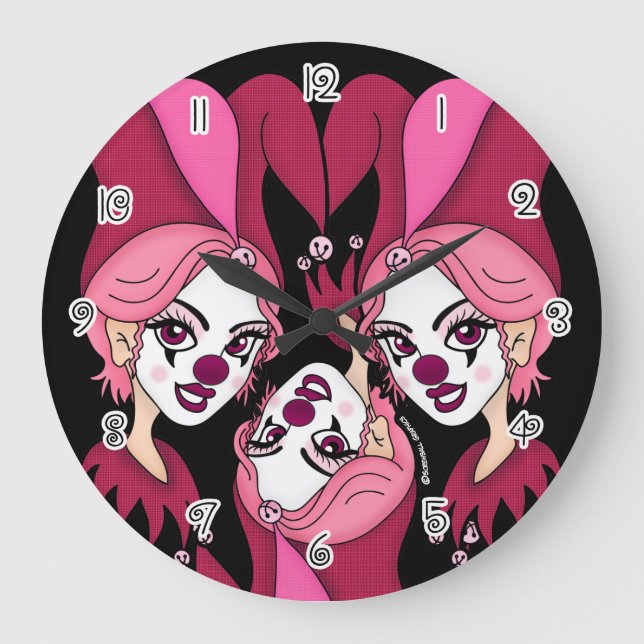 Pink Joker Jester Large Clock (Front)