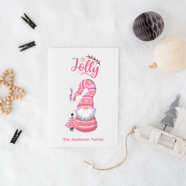 Pink Jolly Gnome Holiday Card – Custom Family (Creator Uploaded)