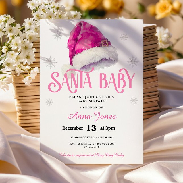 PINK Jolly Santa Hat girl Baby Shower  Invitation (Creator Uploaded)