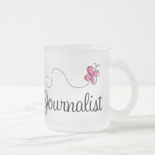 Pink Journalist Frosted Glass Coffee Mug