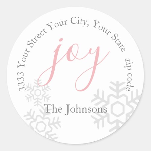 Pink Joy Snow Holiday Return Address Envelope Seal