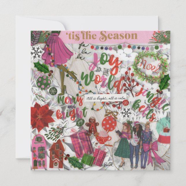 Pink Joy To The World Christmas Flat Greeting Card (Front)