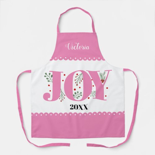 Pink Joy with berries Christmas photo Apron