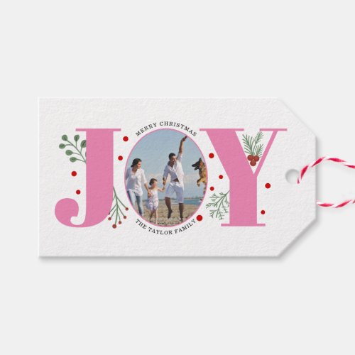 Pink Joy with berries Christmas photo Gift Tags