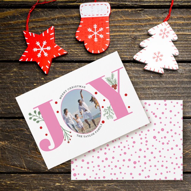 Pink Joy with berries Christmas photo Holiday Card (Creator Uploaded)