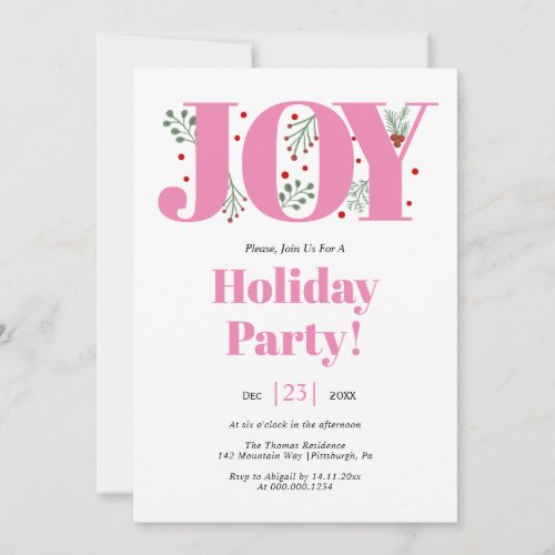 Pink Joy with berries Christmas photo Invitation