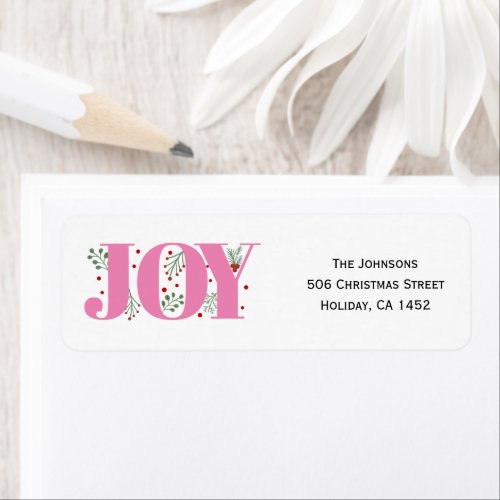 Pink Joy with berries Christmas photo Label