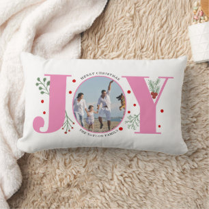Pink Joy with berries Christmas photo Lumbar Pillow