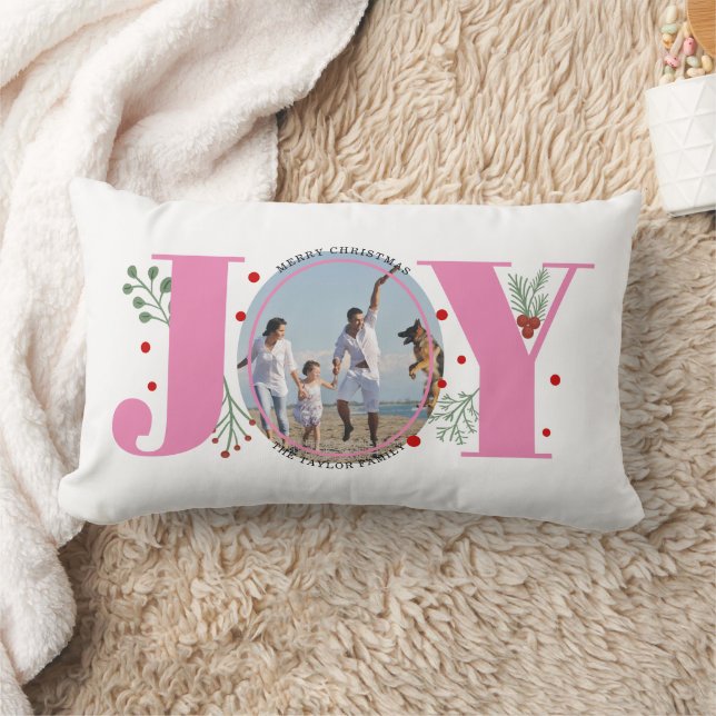 Pink Joy with berries Christmas photo Lumbar Pillow (Blanket)