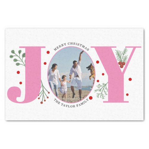 Pink Joy with berries Christmas photo Tissue Paper