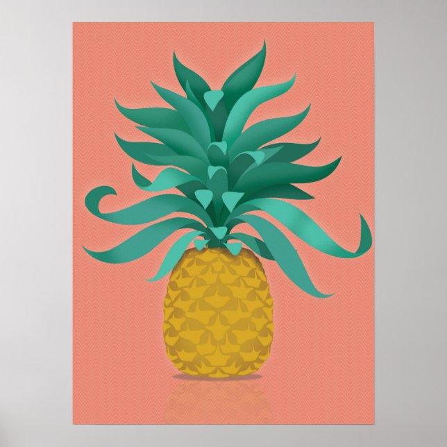 pink Juicy pineapple wall art print (Front)
